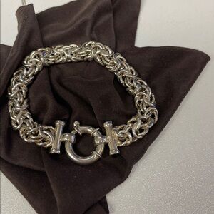 Interlocking Byzantine Sterling Silver Stamped Italy. 7” Length. Very Nice.